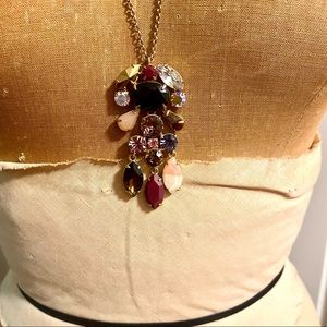 J. Crew Rhinestone Cluster Pendant Necklace in Antique Gold